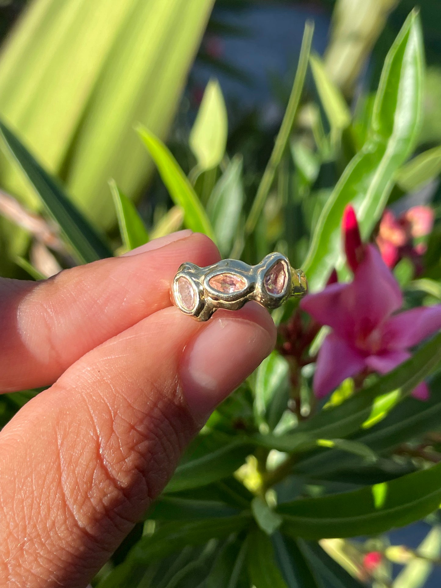 Dusty pink tourmaline asymetrical trio